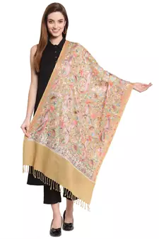 Beige & Multi Paisley Embroidered Woolen Shawl (200 x 70 cm)
