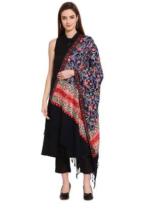 Black & Multi Floral Embroidered Woolen Shawl (200 x 70 cm) 2