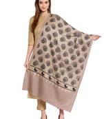 Taupe & Black Peacock Feather Embroidered Design Woolen Shawl (200 x 70 cm)