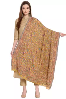 Yellow & Multi Paisley Woven Design Woolen Shawl (200 x 110 cm)
