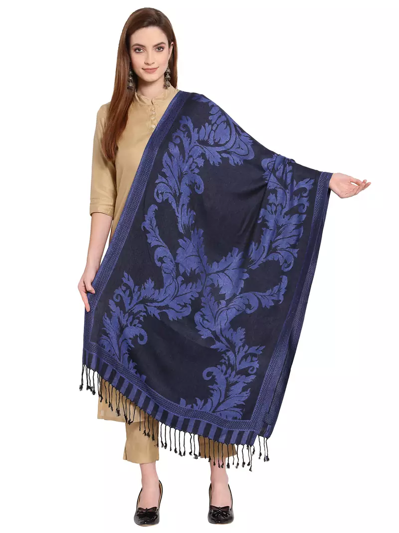Purple & Black Woven Design Viscose Shawl (200 x 75 cm)