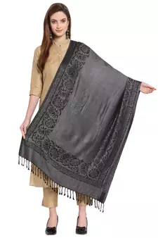 Grey & Black Woven Design Viscose Shawl (200 x 75 cm)