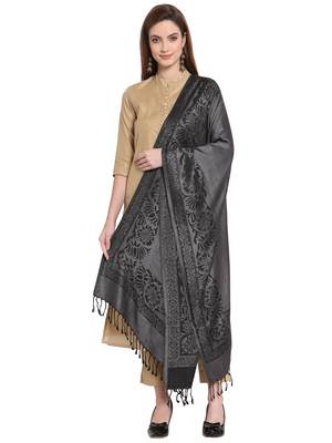 Grey & Black Woven Design Viscose Shawl (200 x 75 cm) 2
