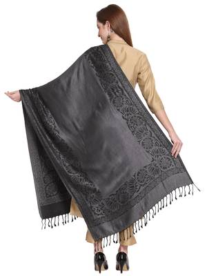 Grey & Black Woven Design Viscose Shawl (200 x 75 cm) 3
