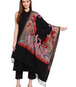 Black & Multi Paisley Embroidered Acrowool Shawl (210 x 75 cm)