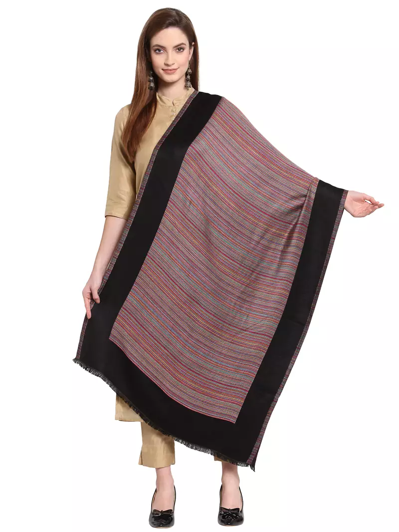 Black & Multi Striped Woven Design Modal Shawl (210 x 75 cm)