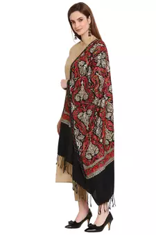 Black & Multi Paisley Embroidered Acrowool Shawl (210 x 75 cm)