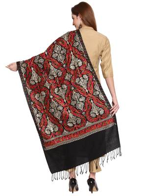 Black & Multi Paisley Embroidered Acrowool Shawl (210 x 75 cm) 3