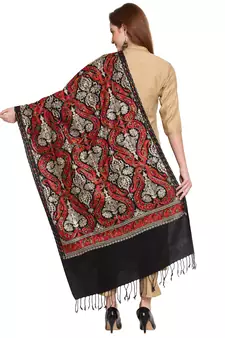 Black & Multi Paisley Embroidered Acrowool Shawl (210 x 75 cm)
