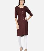 Rayon Solid Plain A-Line Women Kurti (Brown)