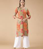 Heavy Rayon Geometric Printed Straight Women Kurti (Multicolor)