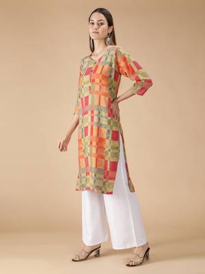 Heavy Rayon Geometric Printed Straight Women Kurti (Multicolor) 2