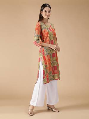 Heavy Rayon Geometric Printed Straight Women Kurti (Multicolor) 3