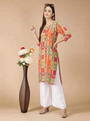 Heavy Rayon Geometric Printed Straight Women Kurti (Multicolor) 4