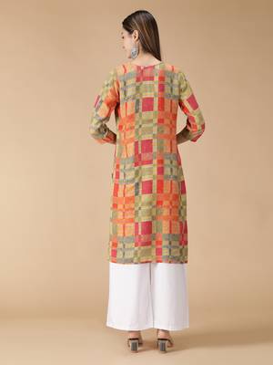 Heavy Rayon Geometric Printed Straight Women Kurti (Multicolor) 5