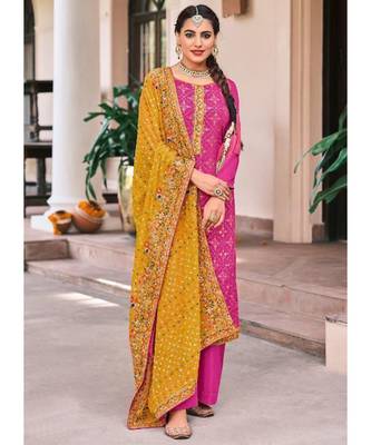 Rani Pink Georgette Party Wear Salwar Kameez 1