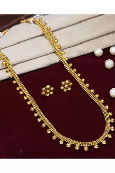 Traditional South Indian Stylish Long Necklace With Earrings For Women & Girls 
