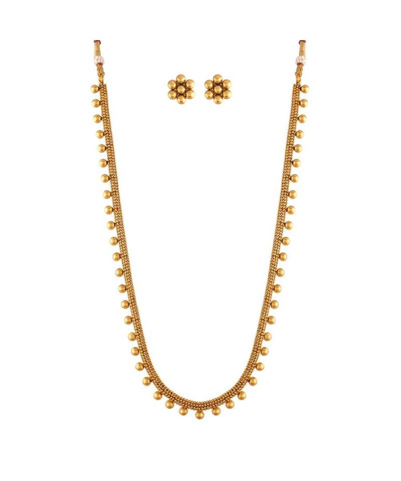 Traditional South Indian Stylish Long Necklace With Earrings For Women & Girls 