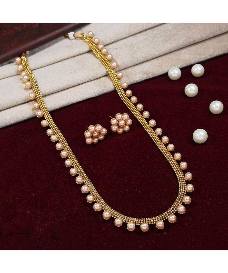 Gold Plated Traditional South Indian Stylish Long Necklace With Earrings For Women & Girls 