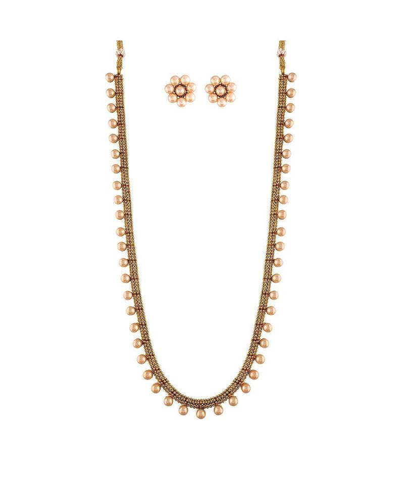 Gold Plated Traditional South Indian Stylish Long Necklace With Earrings For Women & Girls 