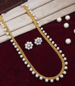 Gold Plated Traditional South Indian Stylish Long Necklace With Earrings For Women & Girls 