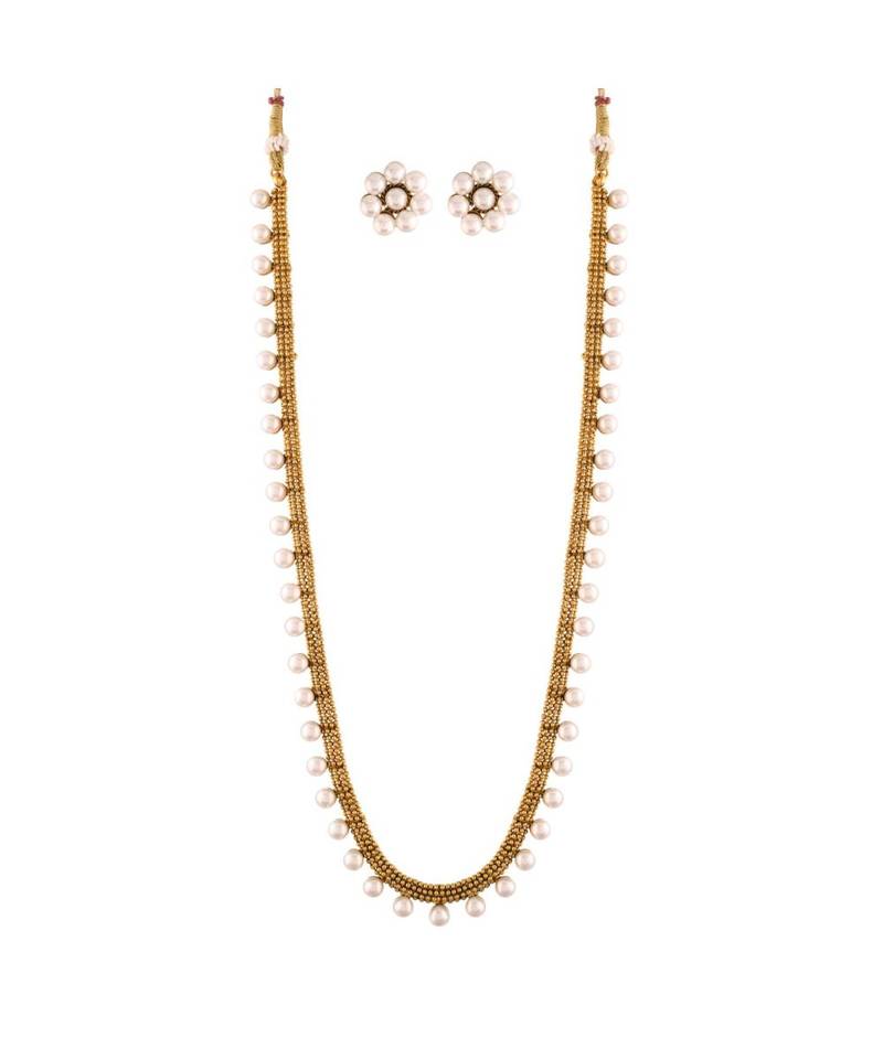 Gold Plated Traditional South Indian Stylish Long Necklace With Earrings For Women & Girls 