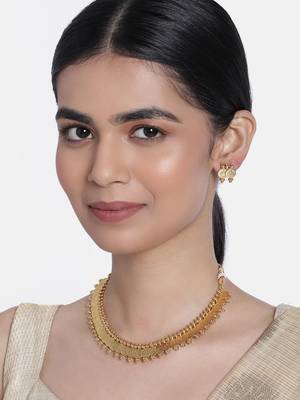 Gold Plated Traditional South Indian Stylish Coin Necklace With Earrings For Women & Girls (MC061FL) 1