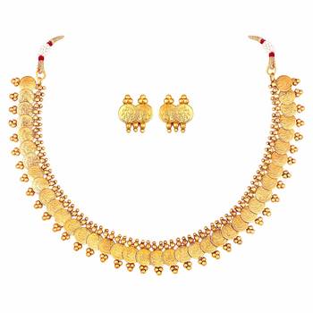 Gold Plated Traditional South Indian Stylish Coin Necklace With Earrings For Women & Girls (MC061FL) 2