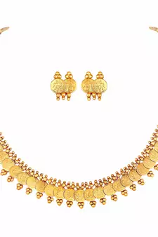 Gold Plated Traditional South Indian Stylish Coin Necklace With Earrings For Women & Girls (MC061FL)