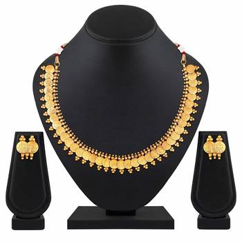 Gold Plated Traditional South Indian Stylish Coin Necklace With Earrings For Women & Girls (MC061FL) 3