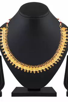Gold Plated Traditional South Indian Stylish Coin Necklace With Earrings For Women & Girls (MC061FL)