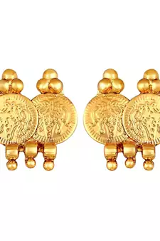 Gold Plated Traditional South Indian Stylish Coin Necklace With Earrings For Women & Girls (MC061FL)