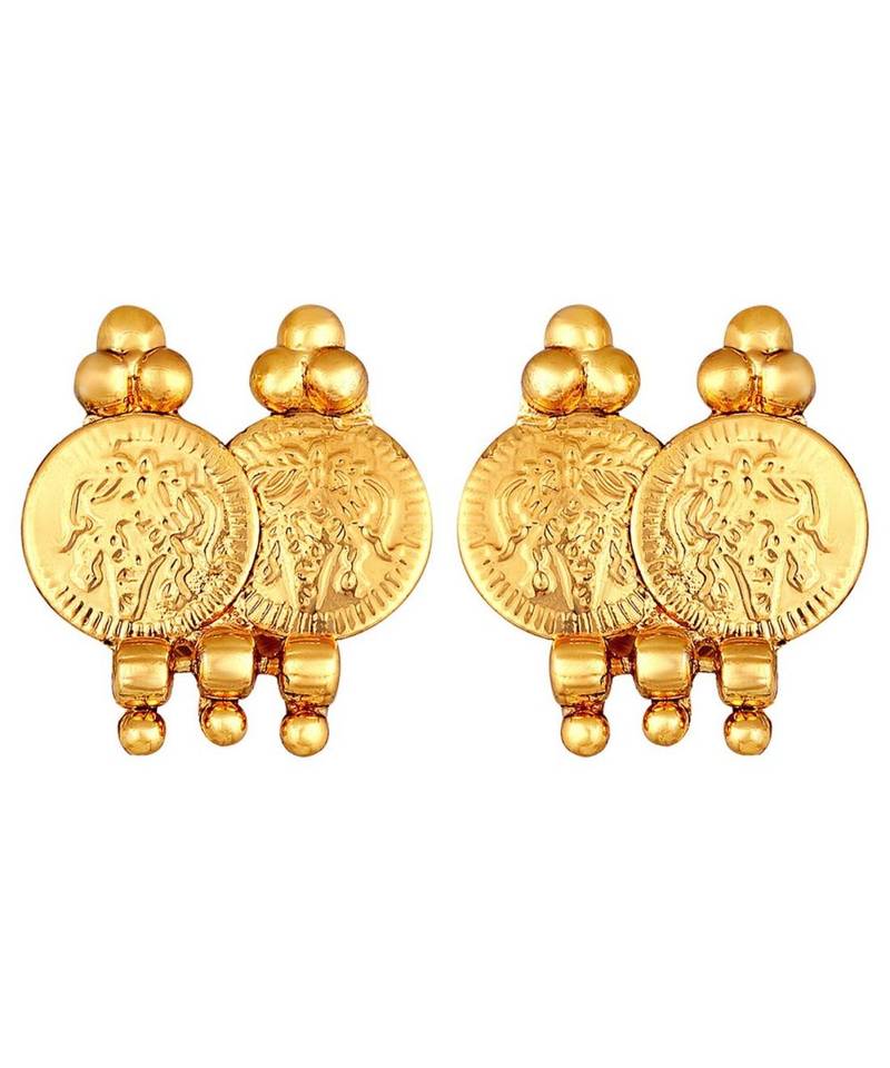 Gold Plated Traditional South Indian Stylish Coin Necklace With Earrings For Women & Girls (MC061FL)