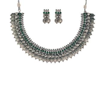 Oxidised Silver Plated Traditional South Indian Stylish Coin Necklace With Earrings For Women & Girls (MC062ZG) 2