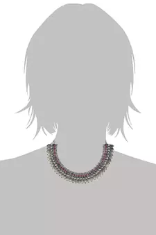 Oxidised Silver Plated Traditional South Indian Stylish Coin Necklace With Earrings For Women & Girls 