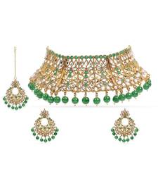 Traditional Gold Plated Kundan & Beads Choker Necklace Jewellery Set for Women 