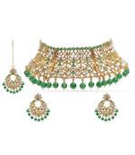 Traditional Gold Plated Kundan & Beads Choker Necklace Jewellery Set for Women 