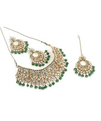 Traditional Gold Plated Kundan & Beads Choker Necklace Jewellery Set for Women  3