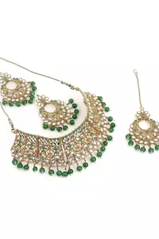 Traditional Gold Plated Kundan & Beads Choker Necklace Jewellery Set for Women 