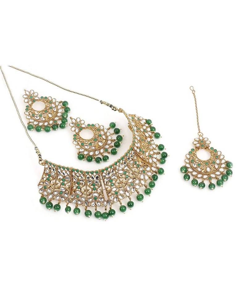 Traditional Gold Plated Kundan & Beads Choker Necklace Jewellery Set for Women 