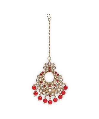 Traditional Gold Plated Kundan & Beads Choker Necklace Jewellery Set with Maang Tiika for Women  5