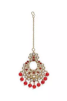 Traditional Gold Plated Kundan & Beads Choker Necklace Jewellery Set with Maang Tiika for Women 