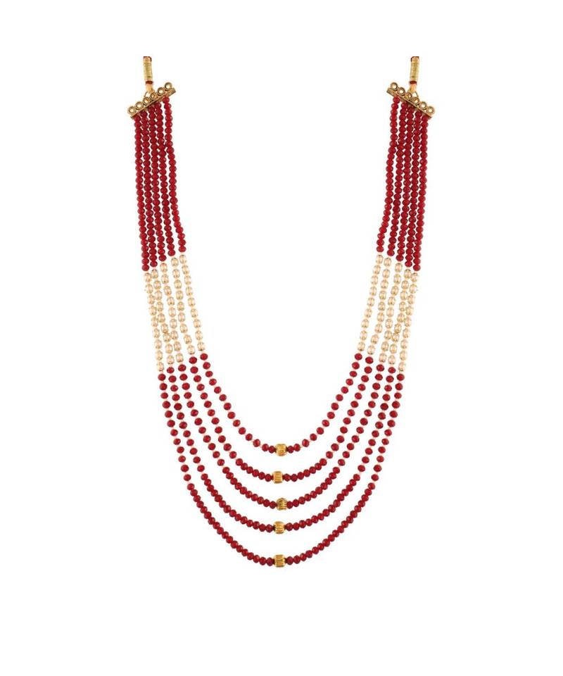 Gold Plated Traditional Onyx Crystal Beads with Kundan Pearl Choker Necklace Jewellery Set for Women 