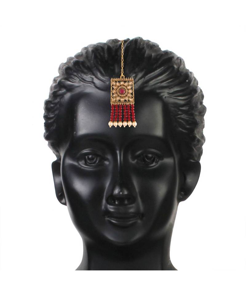 Gold Plated Traditional Onyx Crystal Beads with Kundan Pearl Choker Necklace Jewellery Set for Women 