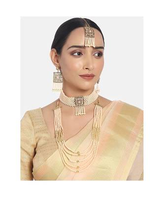 Traditional Onyx Crystal Beads with Kundan Pearl Choker Necklace Jewellery Set for Women  1