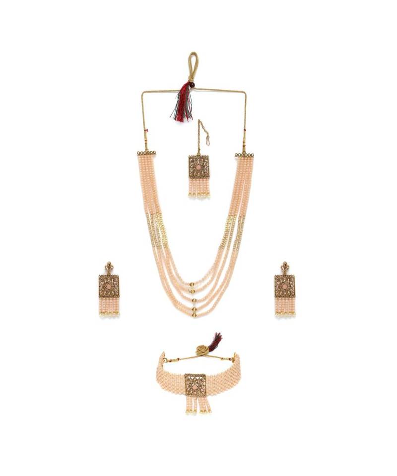 Traditional Onyx Crystal Beads with Kundan Pearl Choker Necklace Jewellery Set for Women 