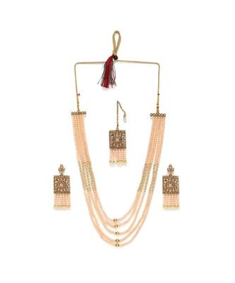 Traditional Onyx Crystal Beads with Kundan Pearl Choker Necklace Jewellery Set for Women  5