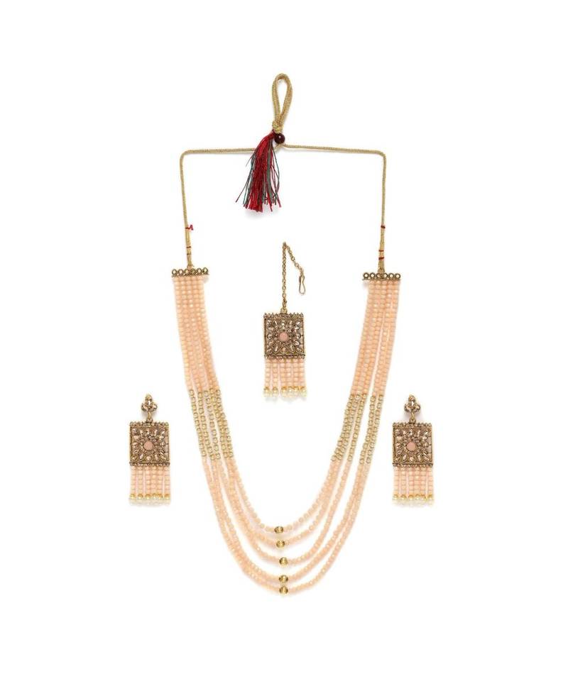 Traditional Onyx Crystal Beads with Kundan Pearl Choker Necklace Jewellery Set for Women 