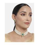 Gold Plated Traditional CZ Crystal with Pearl Choker Necklace Jewellery Set for WomenGirls (ML261G)