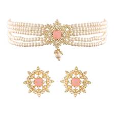 Traditional CZ Crystal Stone with Pearl Choker Necklace Jewellery Set for WomenGirls 